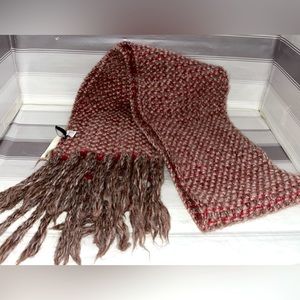 Talbots 100% Wool Fringe Knit Scarf Multicolor Red Gray NWT